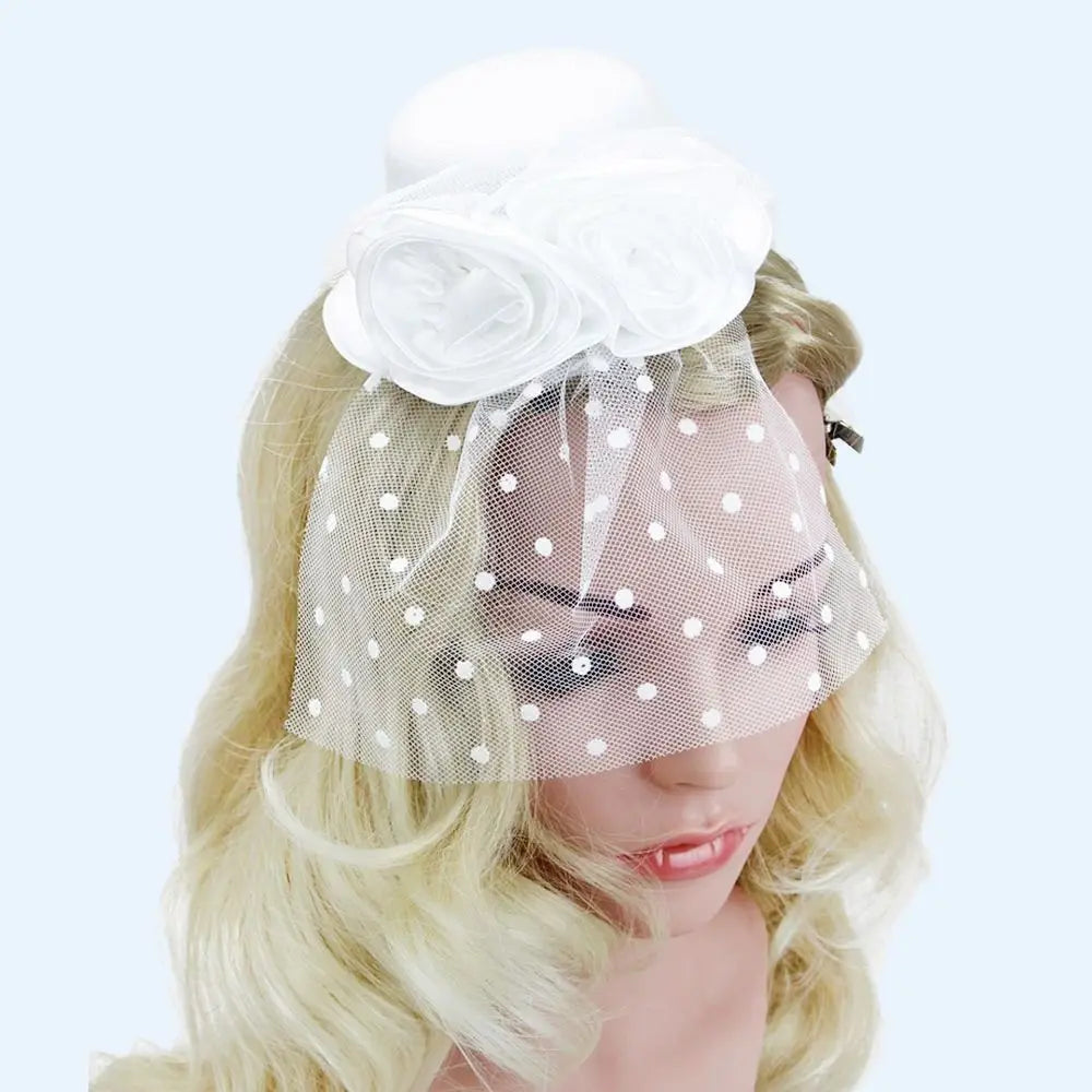 Vintage Simulated Net Flower Fascinator – Multi-Color Feather Hairpin for Women