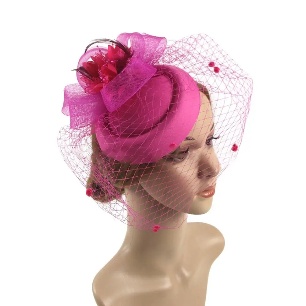 Vintage Simulated Net Flower Fascinator – Multi-Color Feather Hairpin for Women