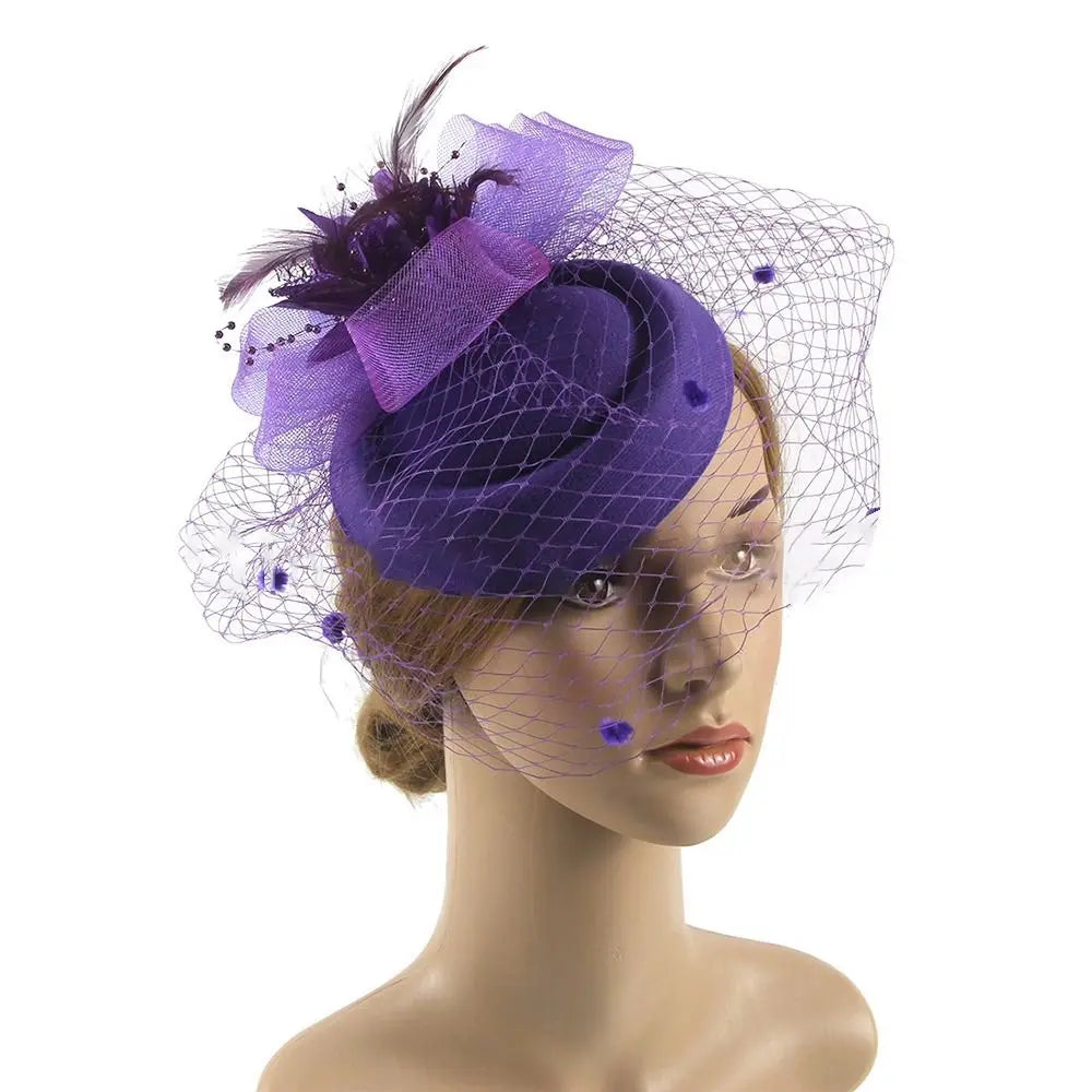Vintage Simulated Net Flower Fascinator – Multi-Color Feather Hairpin for Women