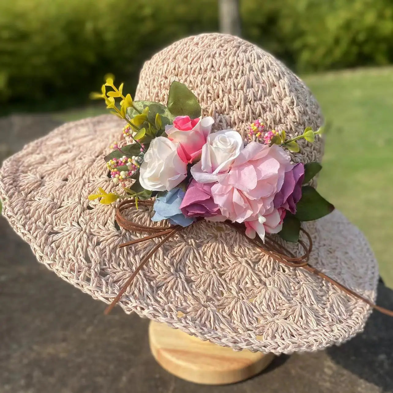 French Elegant Retro Summer Straw Hat Bag Set for Women and Girls Pearl Floral Hat Mom Kid Holiday Outdoor Travel Beach Sun Hat