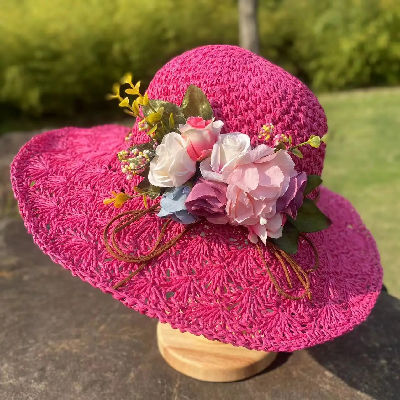 French Elegant Retro Summer Straw Hat Bag Set for Women and Girls Pearl Floral Hat Mom Kid Holiday Outdoor Travel Beach Sun Hat