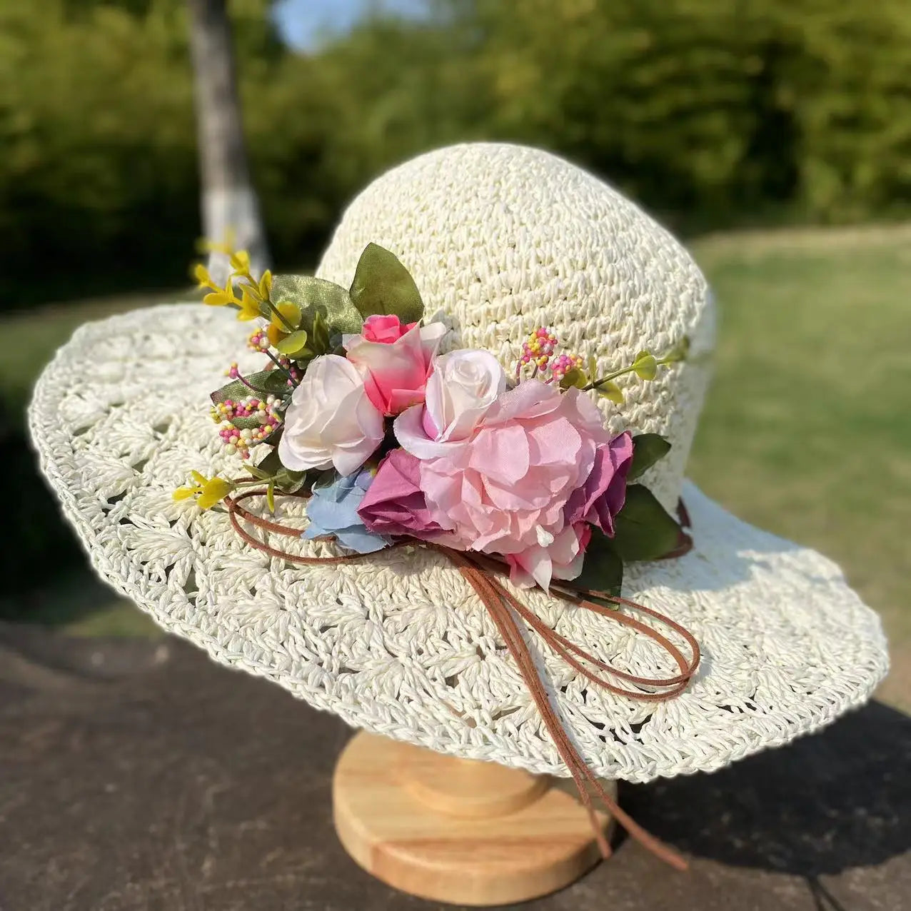 French Elegant Retro Summer Straw Hat Bag Set for Women and Girls Pearl Floral Hat Mom Kid Holiday Outdoor Travel Beach Sun Hat