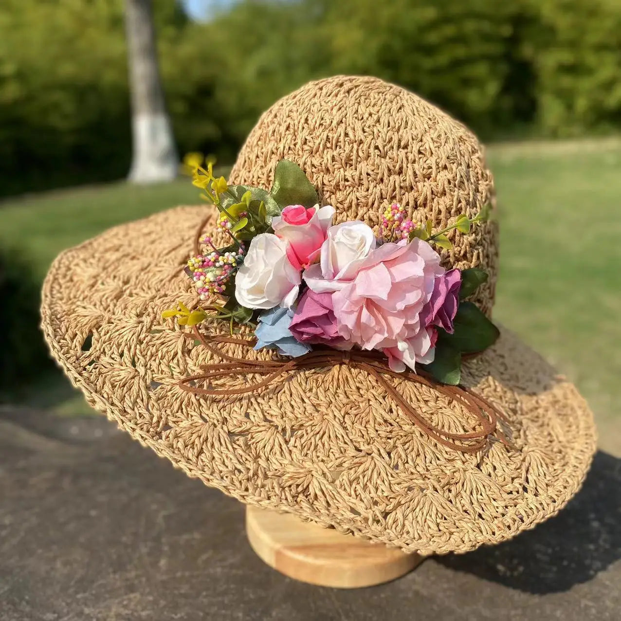 French Elegant Retro Summer Straw Hat Bag Set for Women and Girls Pearl Floral Hat Mom Kid Holiday Outdoor Travel Beach Sun Hat