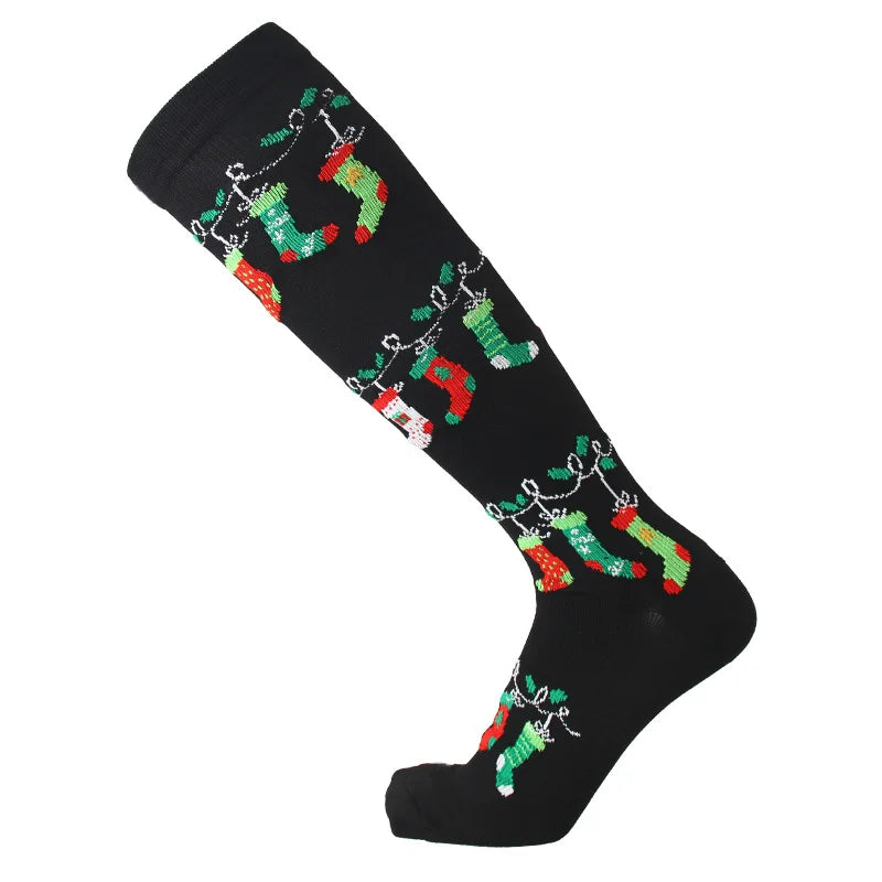 Christmas Compression Socks β Festive Santa & Tree Design Stockings for Men & Women, Winter Support & Varicose Vein Relief