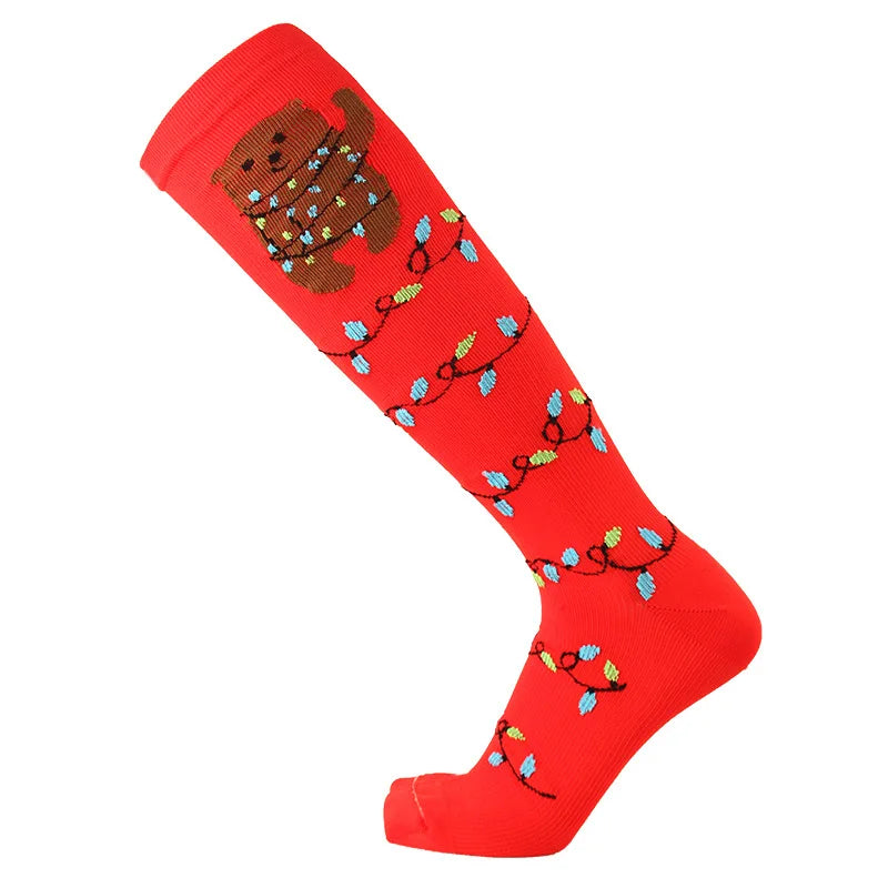 Christmas Compression Socks β Festive Santa & Tree Design Stockings for Men & Women, Winter Support & Varicose Vein Relief