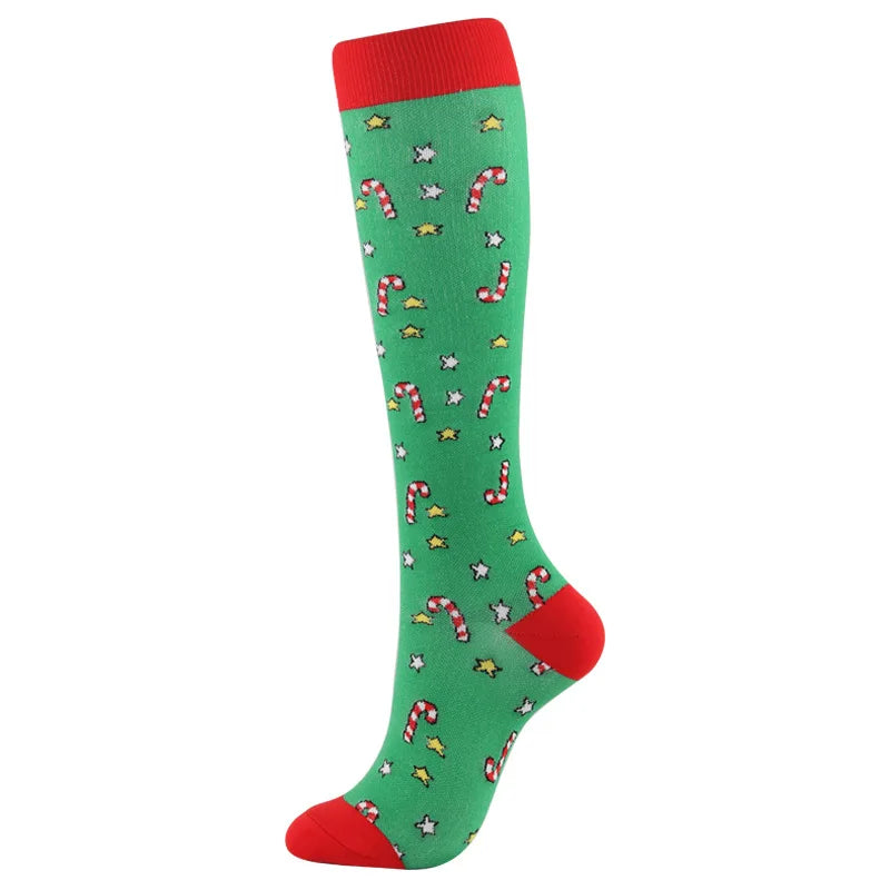 Christmas Compression Socks β Festive Santa & Tree Design Stockings for Men & Women, Winter Support & Varicose Vein Relief