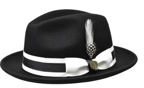 Men’s European & American Fedora – Small Top Winter Hat in Thickened Golden Velvet with Feather, Flipped Brim “Hamburger” Style