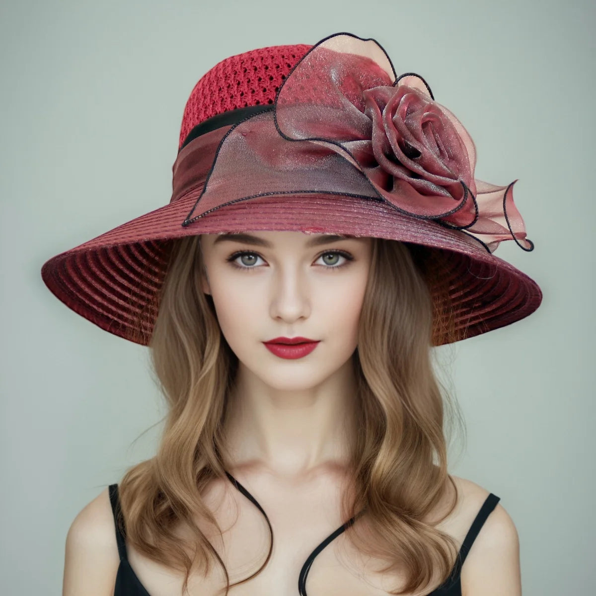 Elegant Ladies Fascinator Hat – Wide Brim Church Kentucky Derby Sun Cap with Bow