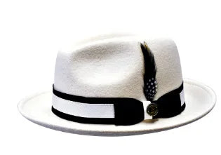 Men’s European & American Fedora – Small Top Winter Hat in Thickened Golden Velvet with Feather, Flipped Brim “Hamburger” Style