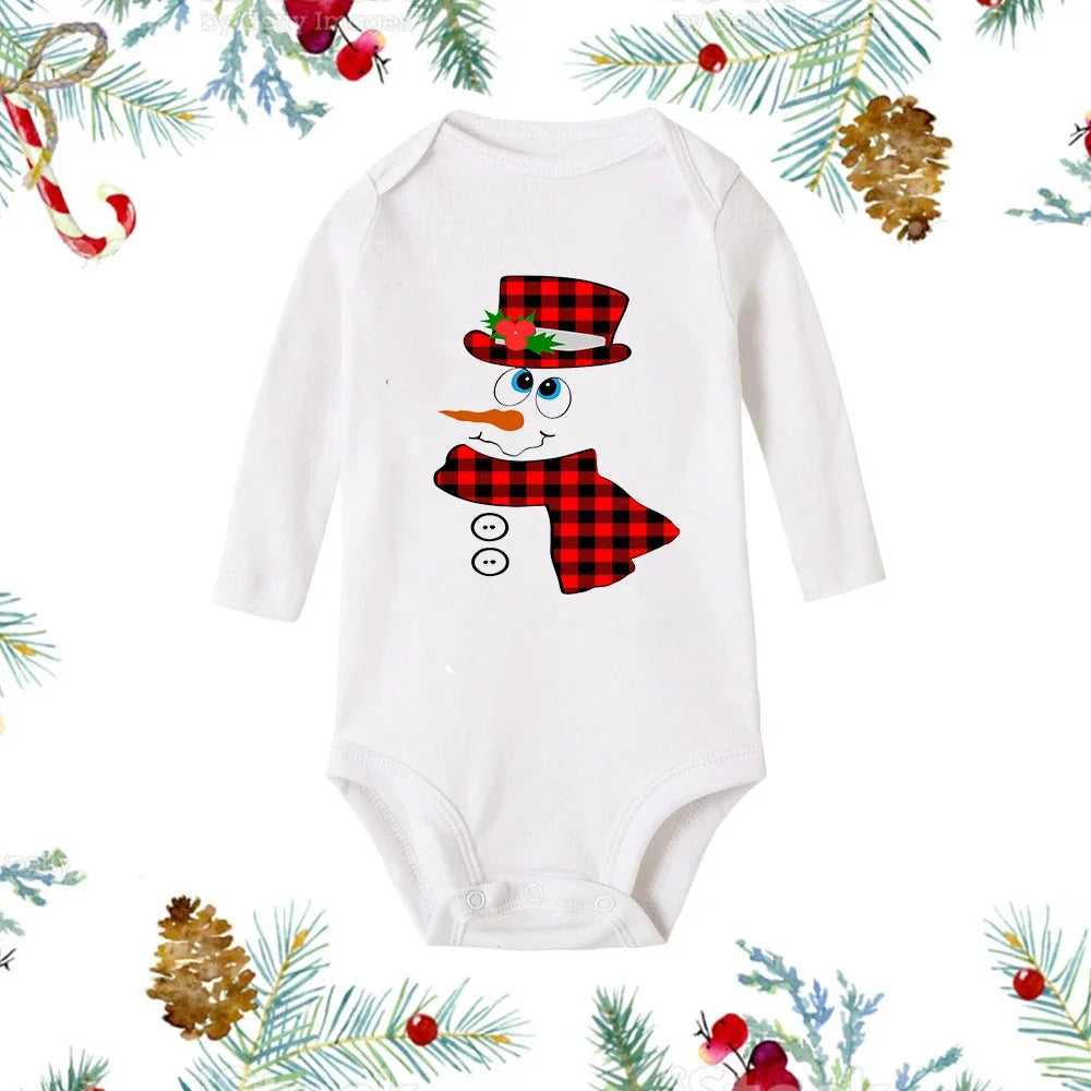 My First Christmas Baby Romper β Newborn White Long Sleeve Bodysuit with Cartoon Snowman Print, Infant Baptism Outfit & Xmas Gift