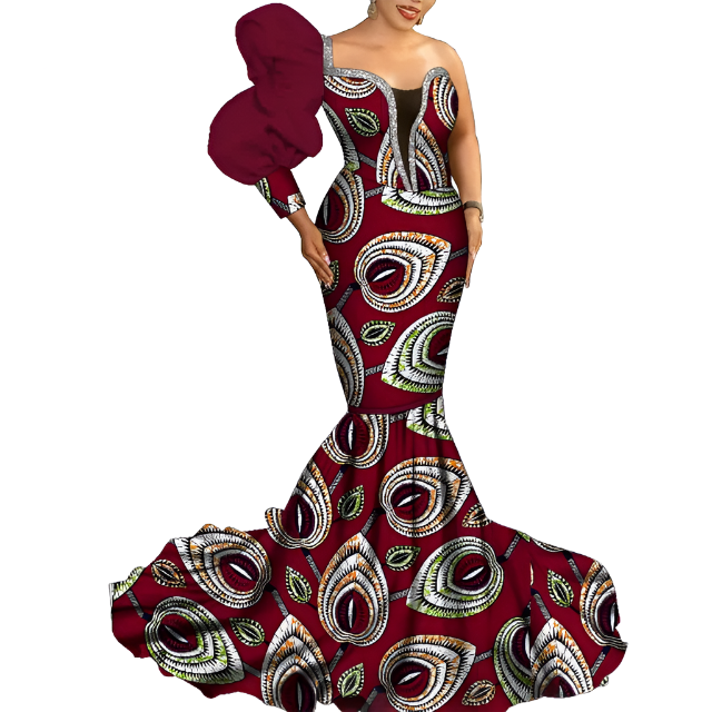 One Shoulder African Mermaid Dress, Ankara Gown, African maxi mermaid, African prom dress, African prom 2024