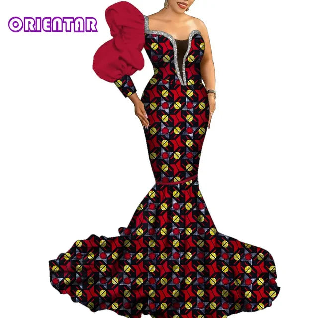 One Shoulder African Mermaid Dress, Ankara Gown, African maxi mermaid, African prom dress, African prom 2024