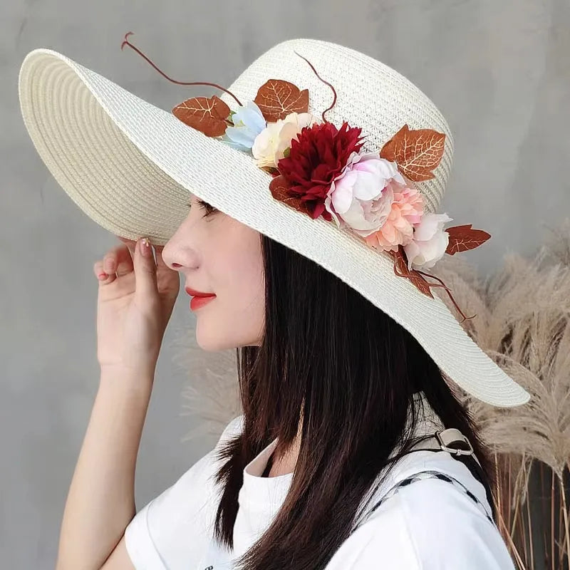 Children’s Large Brim Straw Beach Hat – Summer Sun Protection Wide Brim Sun Hat for Kids