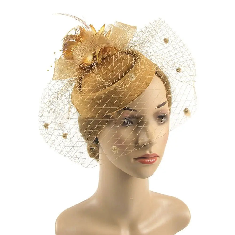 Vintage Simulated Net Flower Fascinator – Multi-Color Feather Hairpin for Women