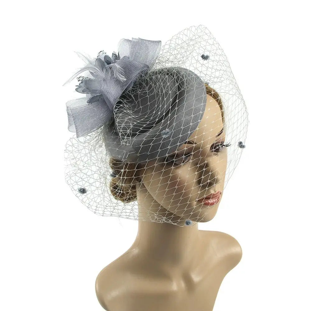 Vintage Simulated Net Flower Fascinator – Multi-Color Feather Hairpin for Women