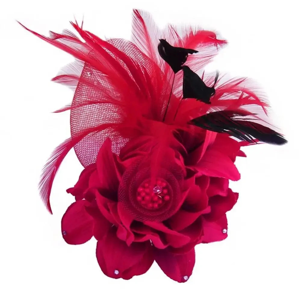 Vintage Simulated Net Flower Fascinator – Multi-Color Feather Hairpin for Women