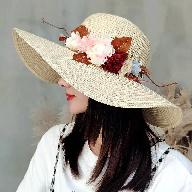 Children’s Large Brim Straw Beach Hat – Summer Sun Protection Wide Brim Sun Hat for Kids