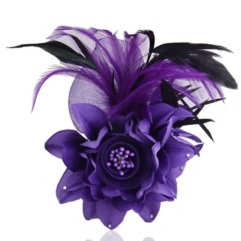 Vintage Simulated Net Flower Fascinator – Multi-Color Feather Hairpin for Women