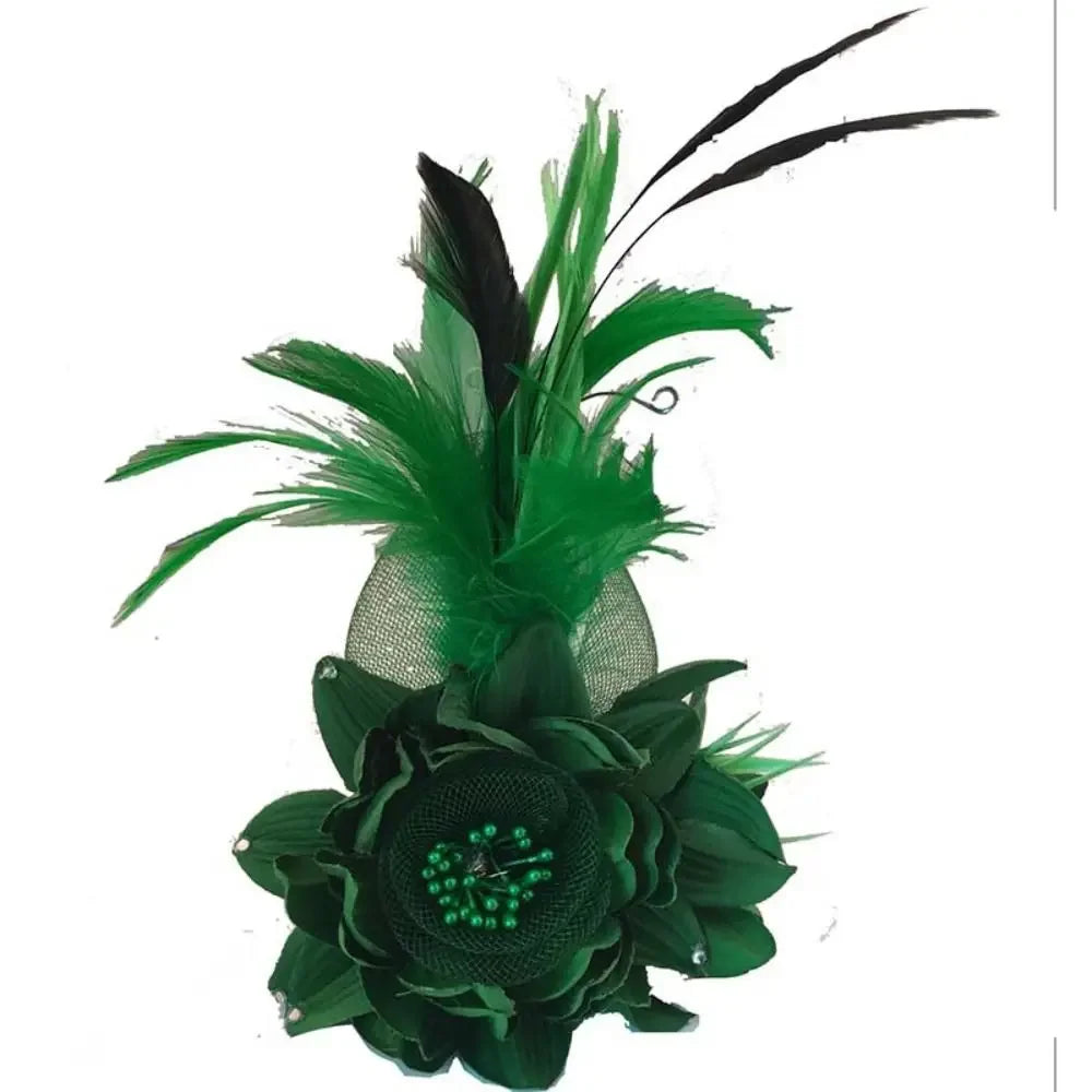 Vintage Simulated Net Flower Fascinator – Multi-Color Feather Hairpin for Women