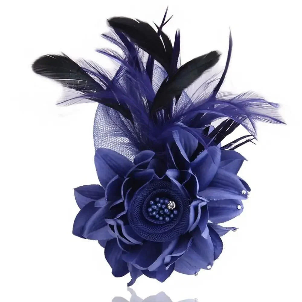 Vintage Simulated Net Flower Fascinator – Multi-Color Feather Hairpin for Women