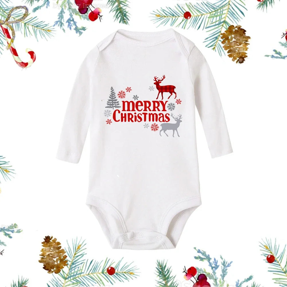 My First Christmas Baby Romper β Newborn White Long Sleeve Bodysuit with Cartoon Snowman Print, Infant Baptism Outfit & Xmas Gift