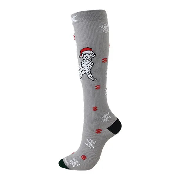 Christmas Compression Socks β Festive Santa & Tree Design Stockings for Men & Women, Winter Support & Varicose Vein Relief