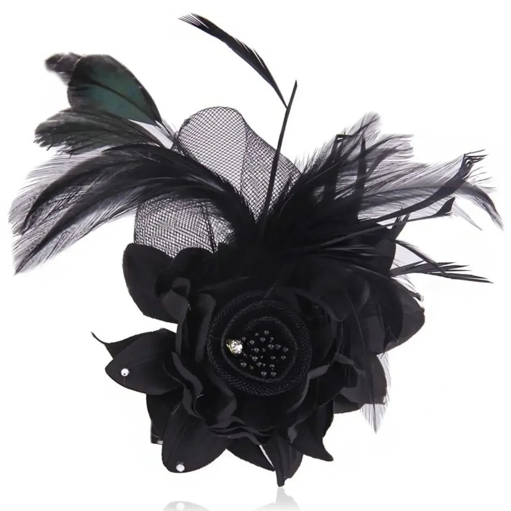 Vintage Simulated Net Flower Fascinator – Multi-Color Feather Hairpin for Women