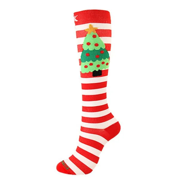 Christmas Compression Socks β Festive Santa & Tree Design Stockings for Men & Women, Winter Support & Varicose Vein Relief