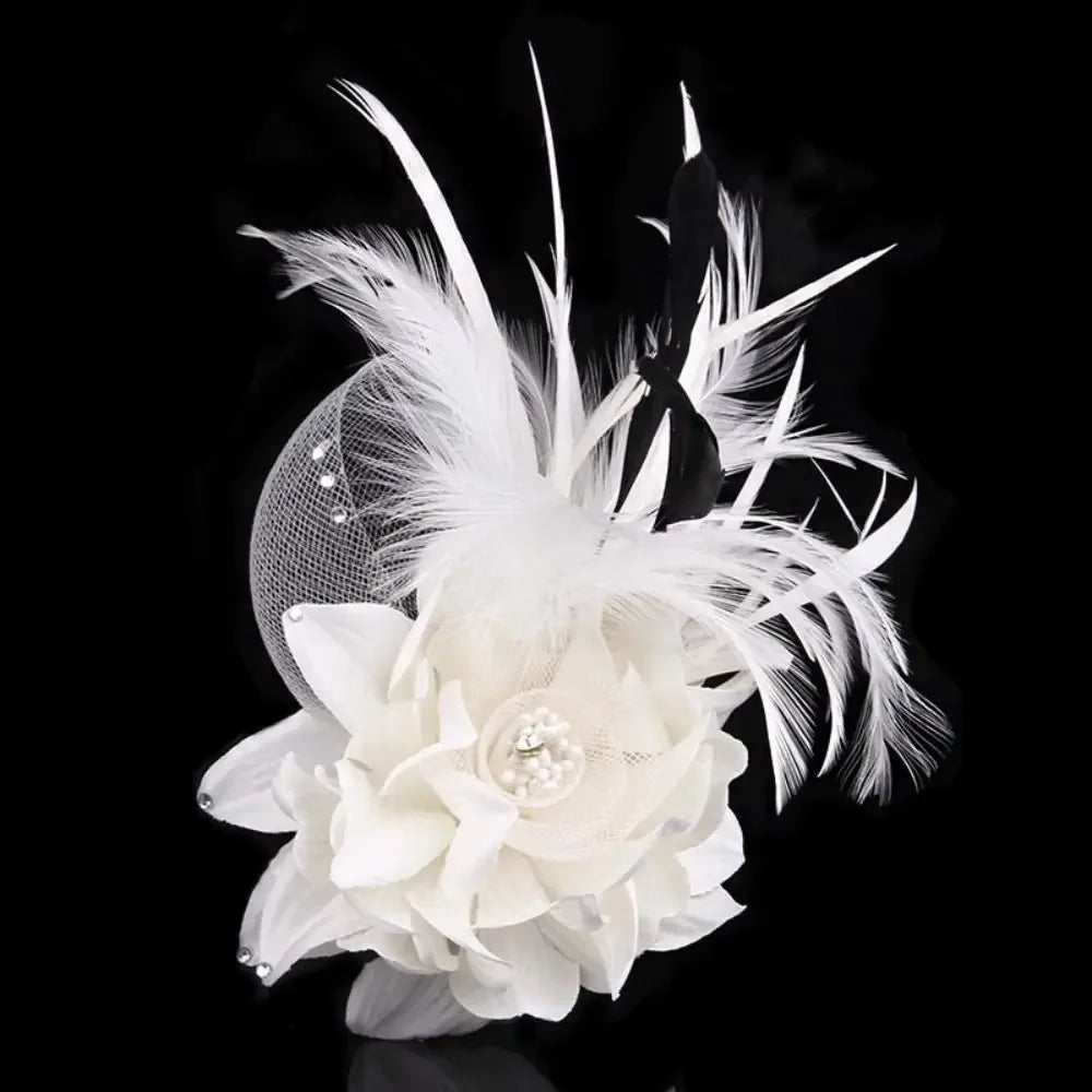 Vintage Simulated Net Flower Fascinator – Multi-Color Feather Hairpin for Women