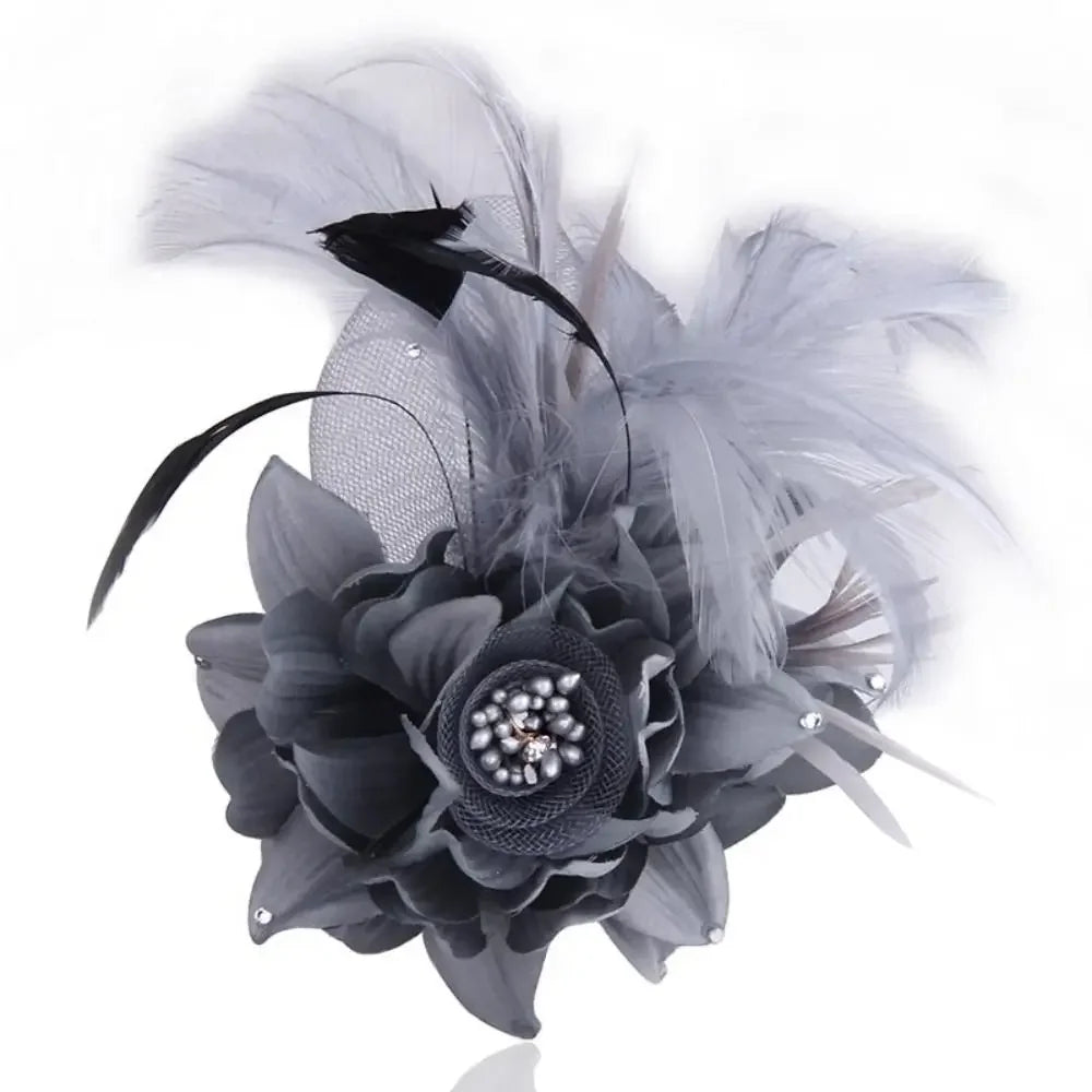 Vintage Simulated Net Flower Fascinator – Multi-Color Feather Hairpin for Women