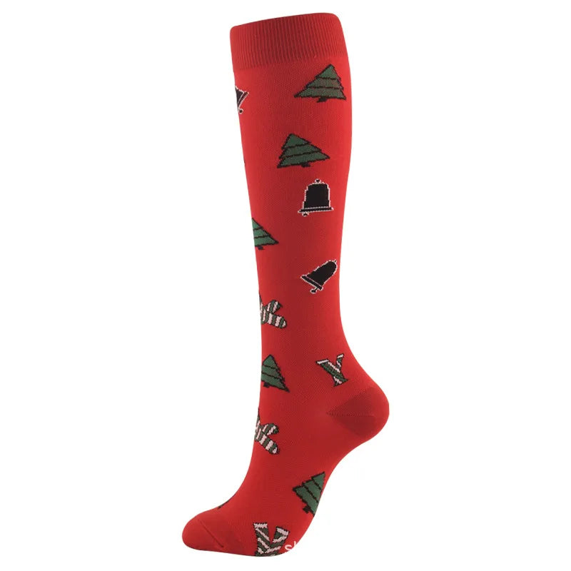 Christmas Compression Socks β Festive Santa & Tree Design Stockings for Men & Women, Winter Support & Varicose Vein Relief