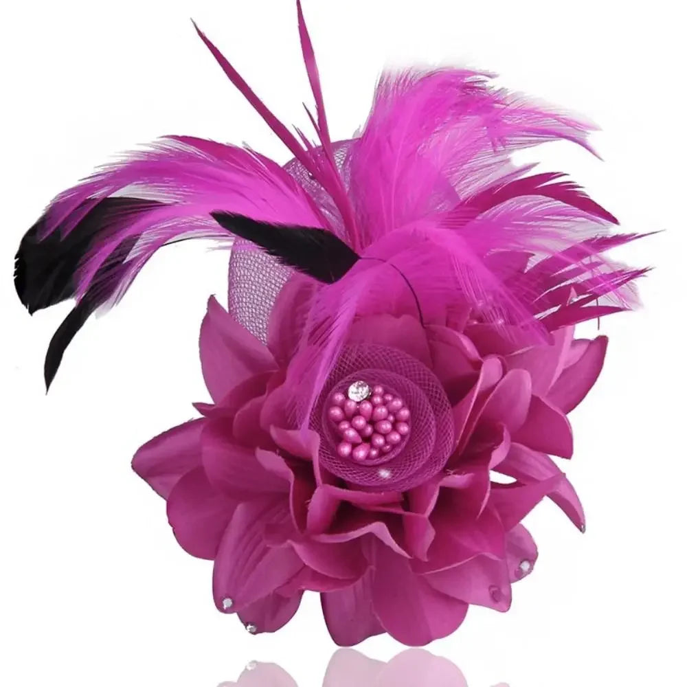 Vintage Simulated Net Flower Fascinator – Multi-Color Feather Hairpin for Women