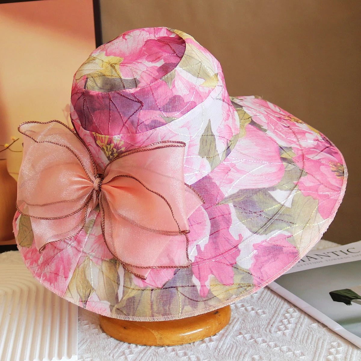 Hot Sale Women’s Summer Beach Hat – Big Brim Sunshade Panama Bucket Hat with Floral Print