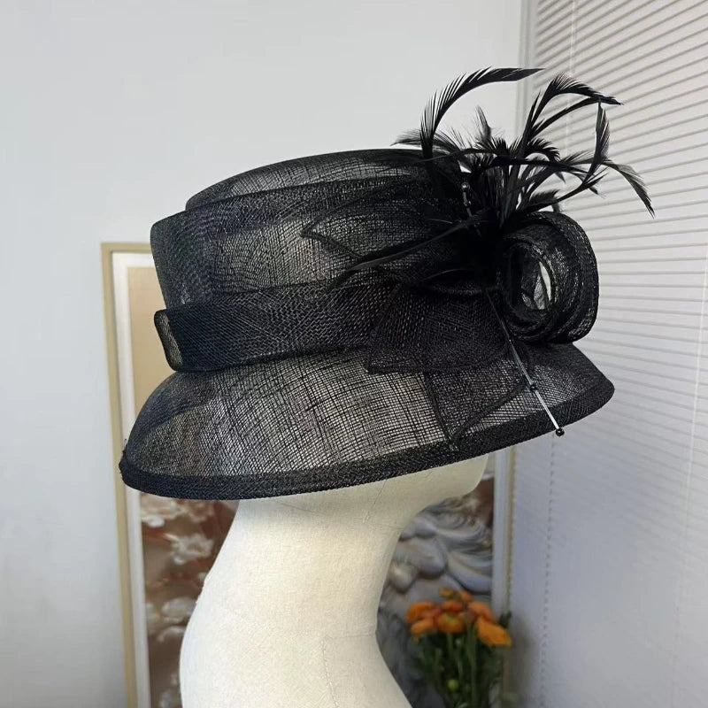 Elegant Women’s Linen Top Hat – Lightweight Handmade Flower Fascinator, Wide Brim Sun Hat, Vintage Millinery for Weddings, Tea Parties & Special Events