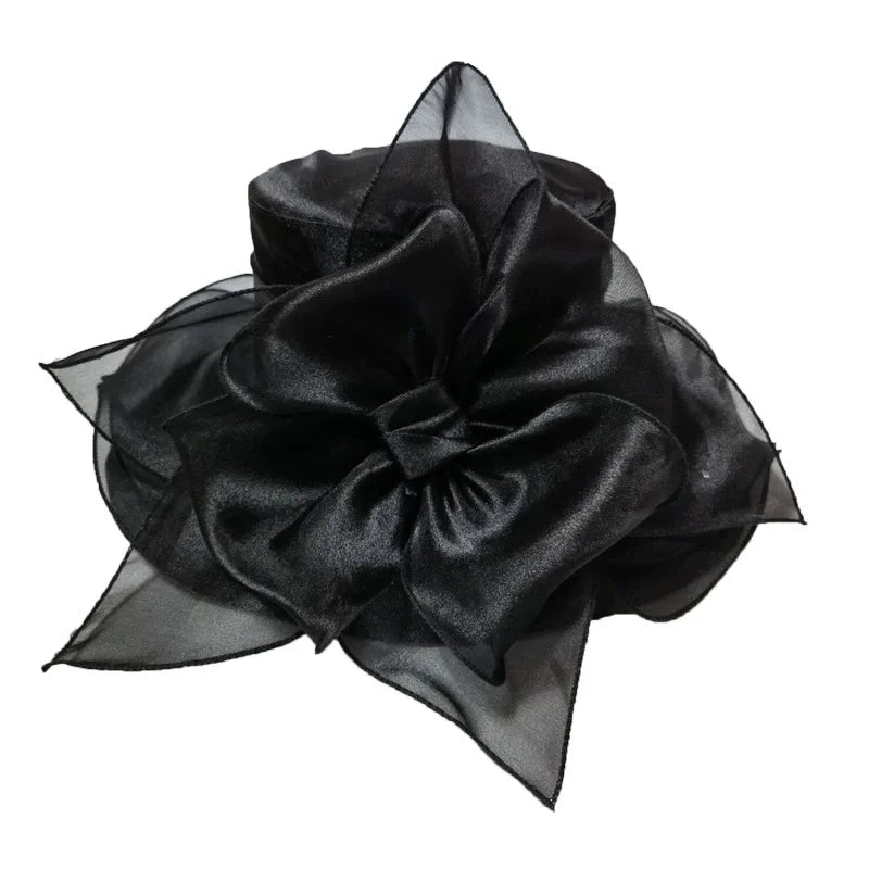 Women’s Organza Mesh Wide Brim Hat – Ruffle Summer Bridal Sun Hat for Weddings, Church, Parties & Beach