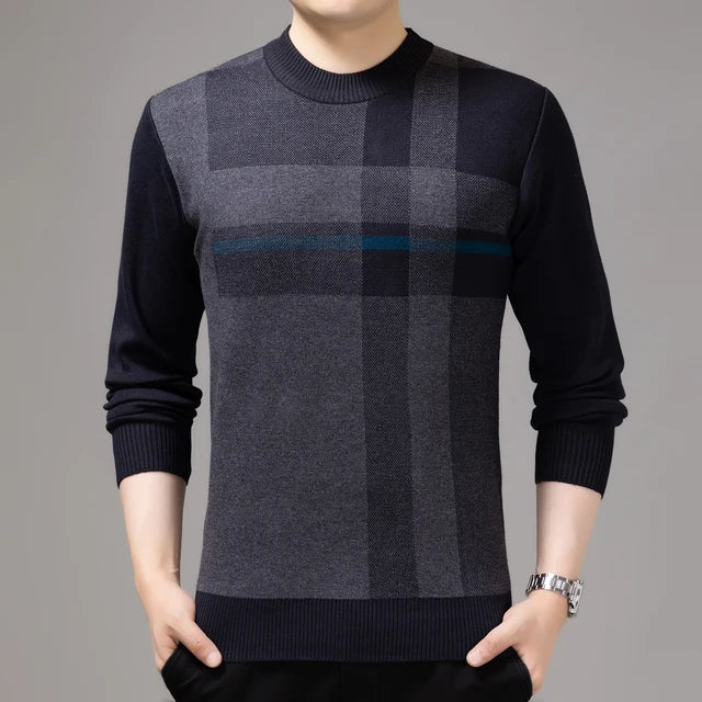 Casual Thick Warm Striped Knitted Pull Sweater Men Wear Jersey Dress Pullover Knit Sweaters Male Fashion