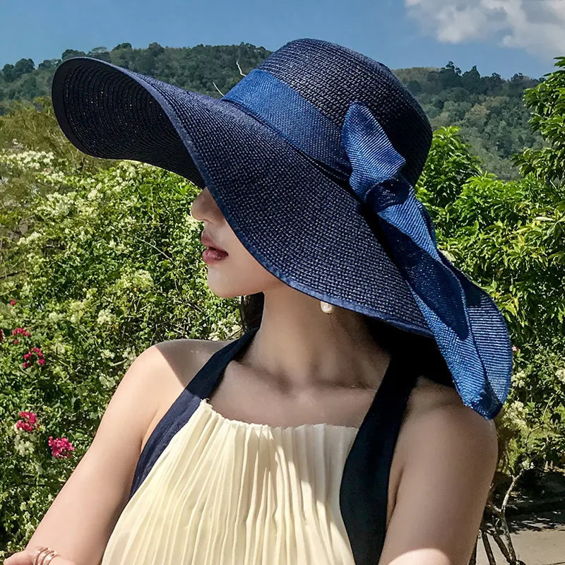 Women’s Wide Brim Straw Sun Hat – Foldable Beach Hat for Summer Holidays, Travel & UV Protection