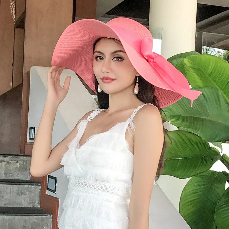 Women’s Wide Brim Straw Sun Hat – Foldable Beach Hat for Summer Holidays, Travel & UV Protection