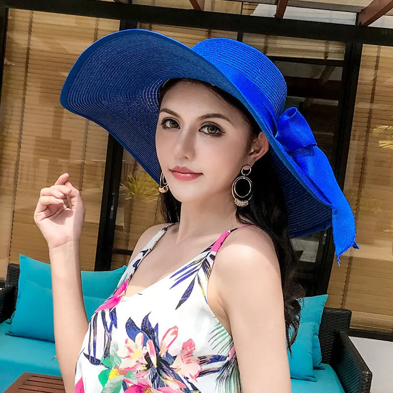 Women’s Wide Brim Straw Sun Hat – Foldable Beach Hat for Summer Holidays, Travel & UV Protection