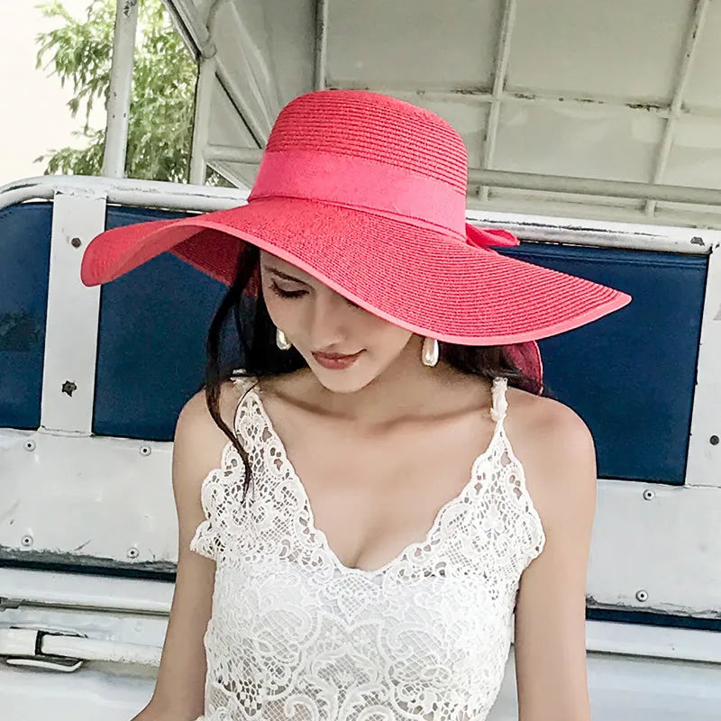 Women’s Wide Brim Straw Sun Hat – Foldable Beach Hat for Summer Holidays, Travel & UV Protection