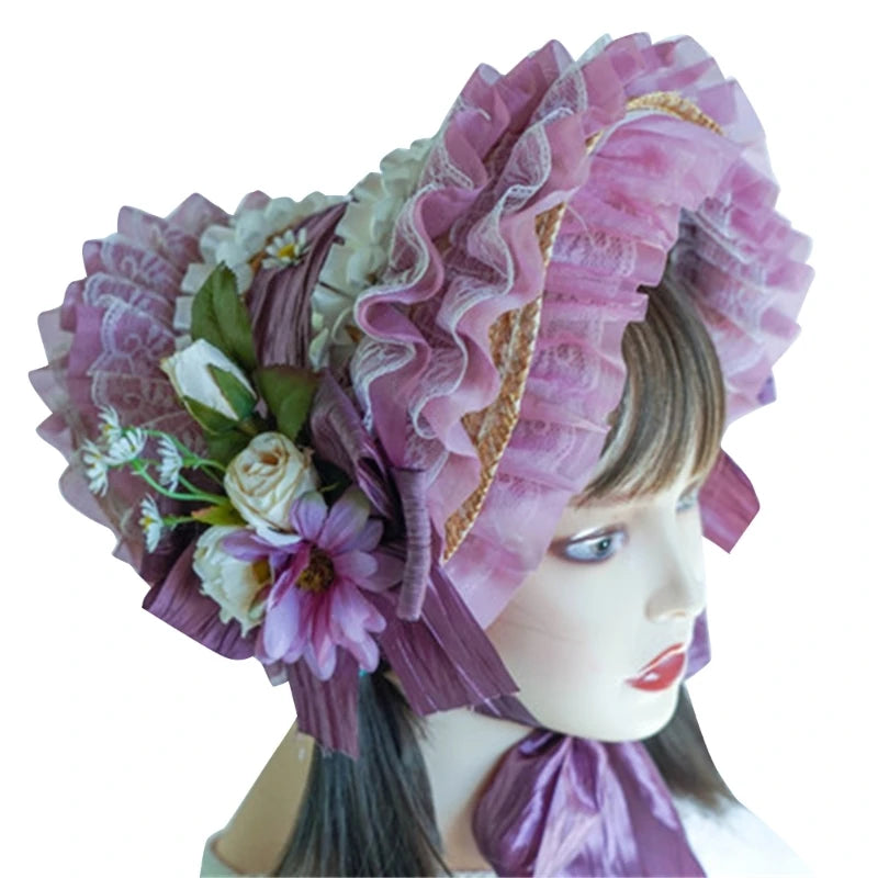 Handmade Lace Straw Sun Hat – Elegant Ribbon Wide Brim Hat for Women, Lolita Fashion Tea Party, Summer Beach & Travel