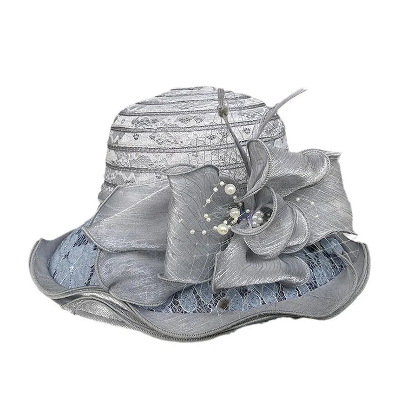 Elegant Ladies Fascinator Millinery Hat – Wide Brim Fedora with Bow, Summer Foldable Sun Cap for Church, Wedding & Kentucky Derby