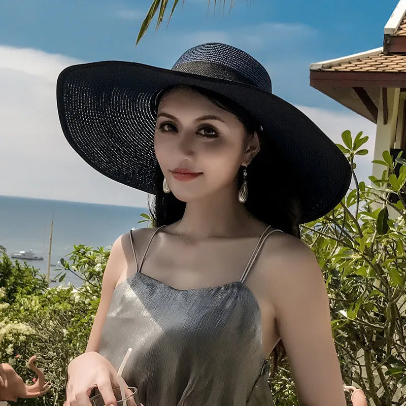Women’s Wide Brim Straw Sun Hat – Foldable Beach Hat for Summer Holidays, Travel & UV Protection