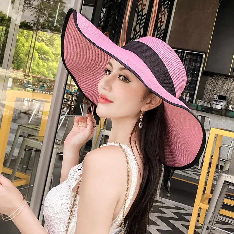 Women’s Wide Brim Straw Sun Hat – Foldable Beach Hat for Summer Holidays, Travel & UV Protection