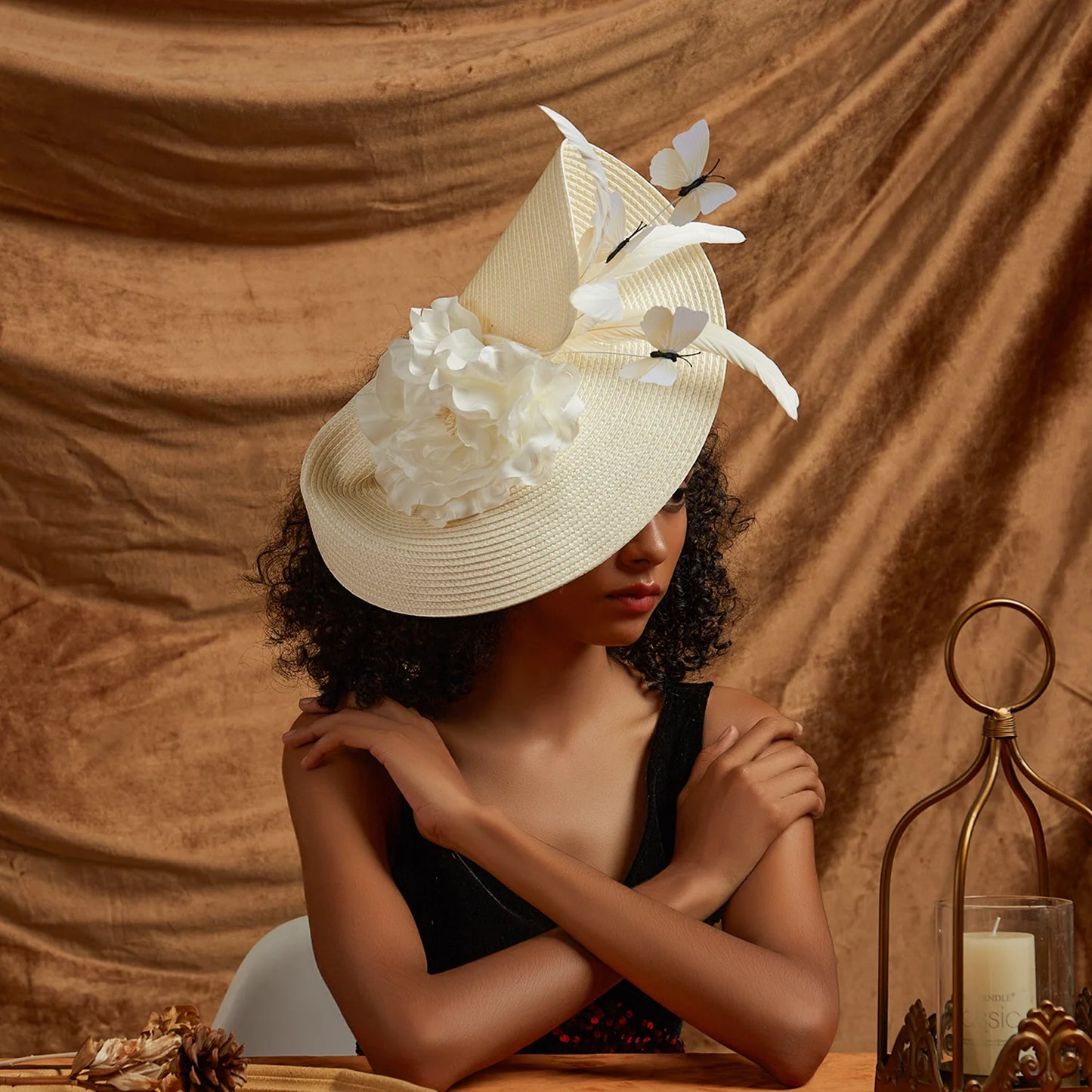 Women’s Fancy Fascinator Hat with Butterfly & Feather – Multicolour Floral Kentucky Derby, Tea Party, Church Wedding & Formal Event Headpiece