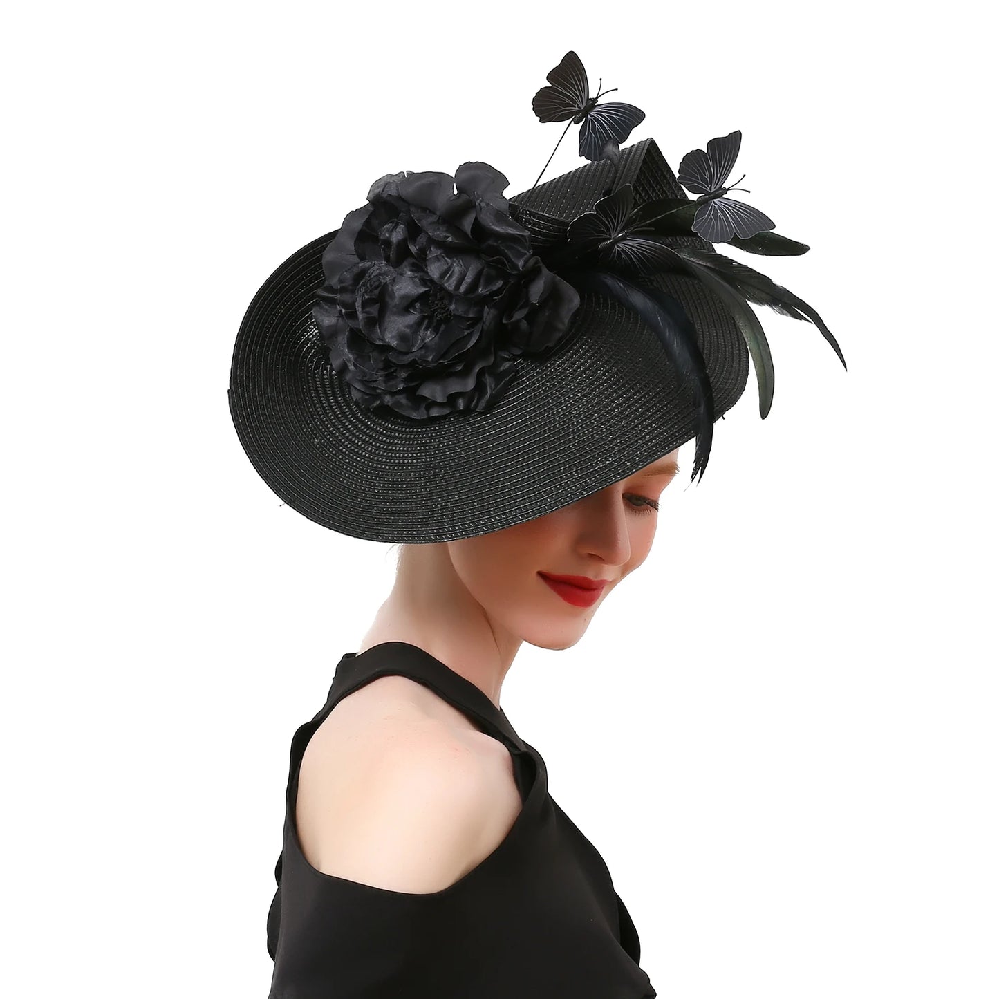 Women’s Fancy Fascinator Hat with Butterfly & Feather – Multicolour Floral Kentucky Derby, Tea Party, Church Wedding & Formal Event Headpiece