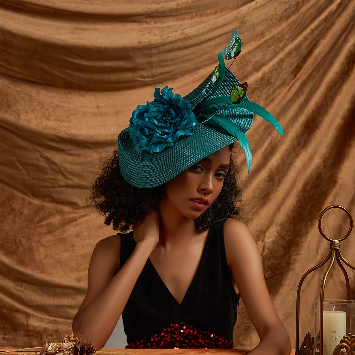 Women’s Fancy Fascinator Hat with Butterfly & Feather – Multicolour Floral Kentucky Derby, Tea Party, Church Wedding & Formal Event Headpiece