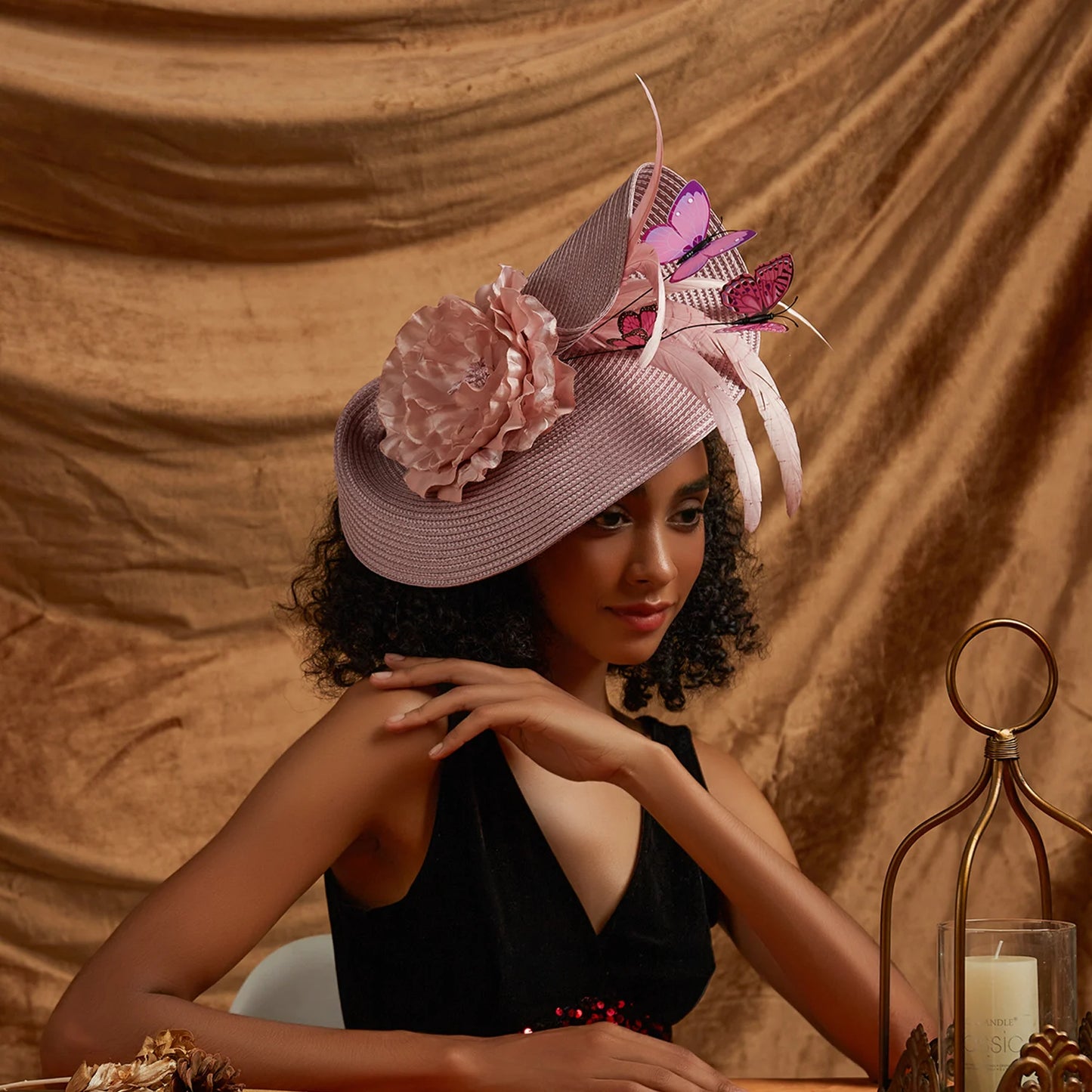 Women’s Fancy Fascinator Hat with Butterfly & Feather – Multicolour Floral Kentucky Derby, Tea Party, Church Wedding & Formal Event Headpiece