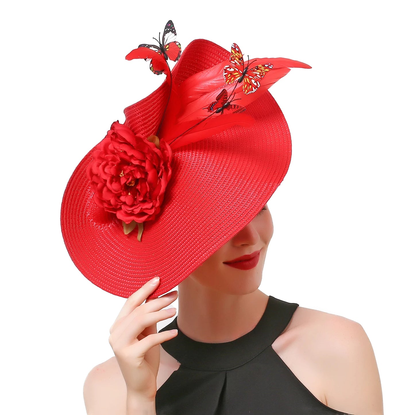 Women’s Fancy Fascinator Hat with Butterfly & Feather – Multicolour Floral Kentucky Derby, Tea Party, Church Wedding & Formal Event Headpiece