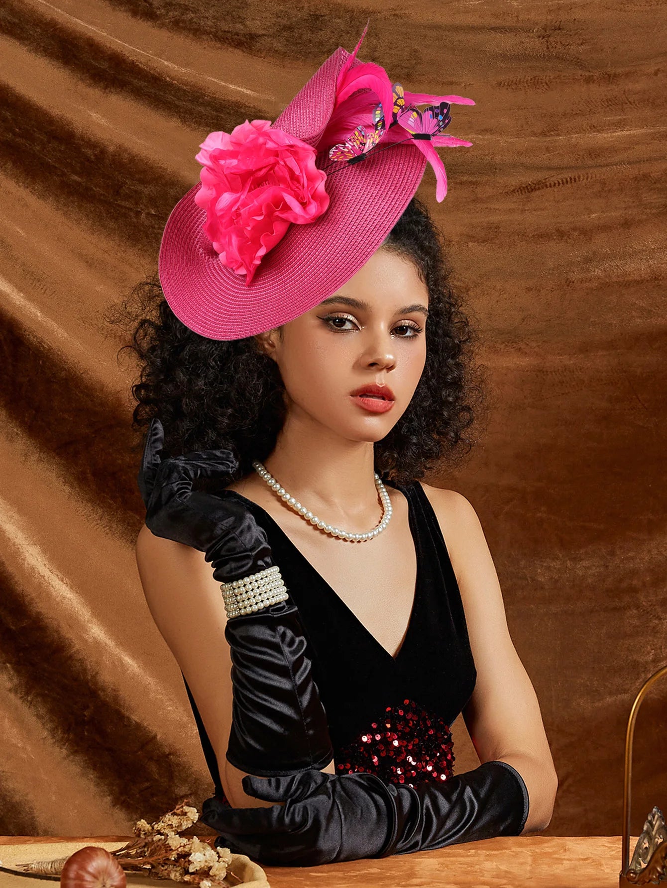 Women’s Fancy Fascinator Hat with Butterfly & Feather – Multicolour Floral Kentucky Derby, Tea Party, Church Wedding & Formal Event Headpiece